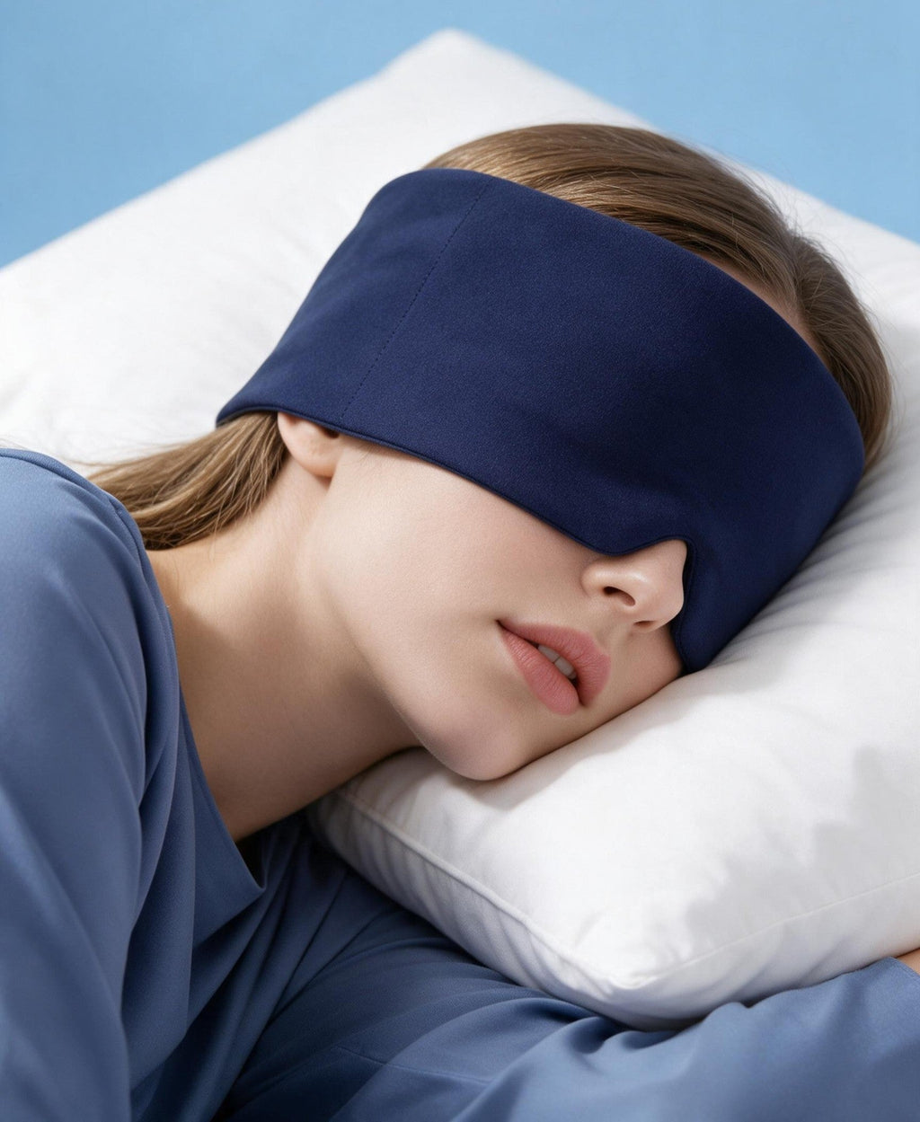 Side sleeper wearing the Nocwell Deep 250 weighted sleep mask